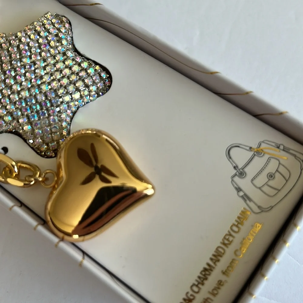Bling Silver and Gold puffy Star and Heart Handbag charm/Keychain